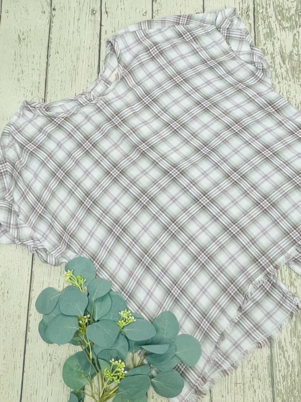 Cloth & Stone Plaid Raw Edge Hem Top